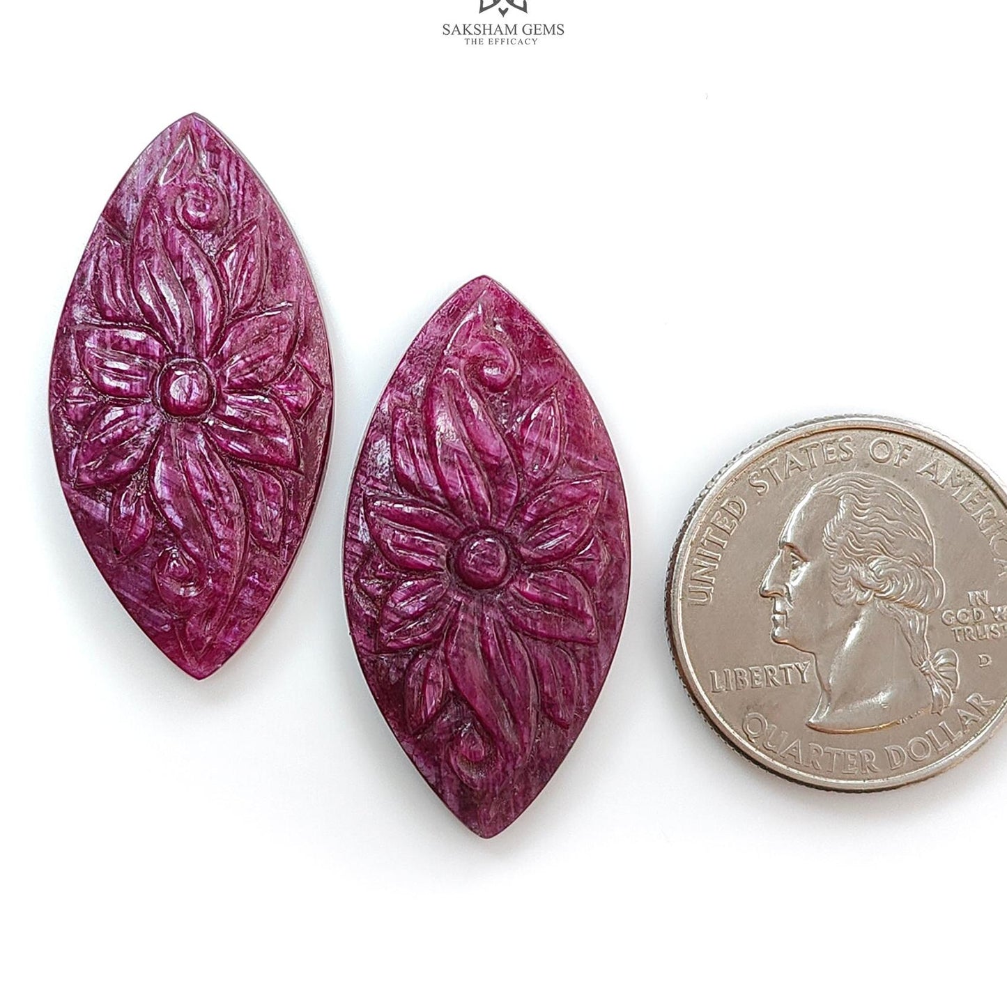 Ruby Gemstone Carving : 55.10cts Natural Untreated Unheated Red Ruby Hand Carved Marquise Shape 36*18mm Pair