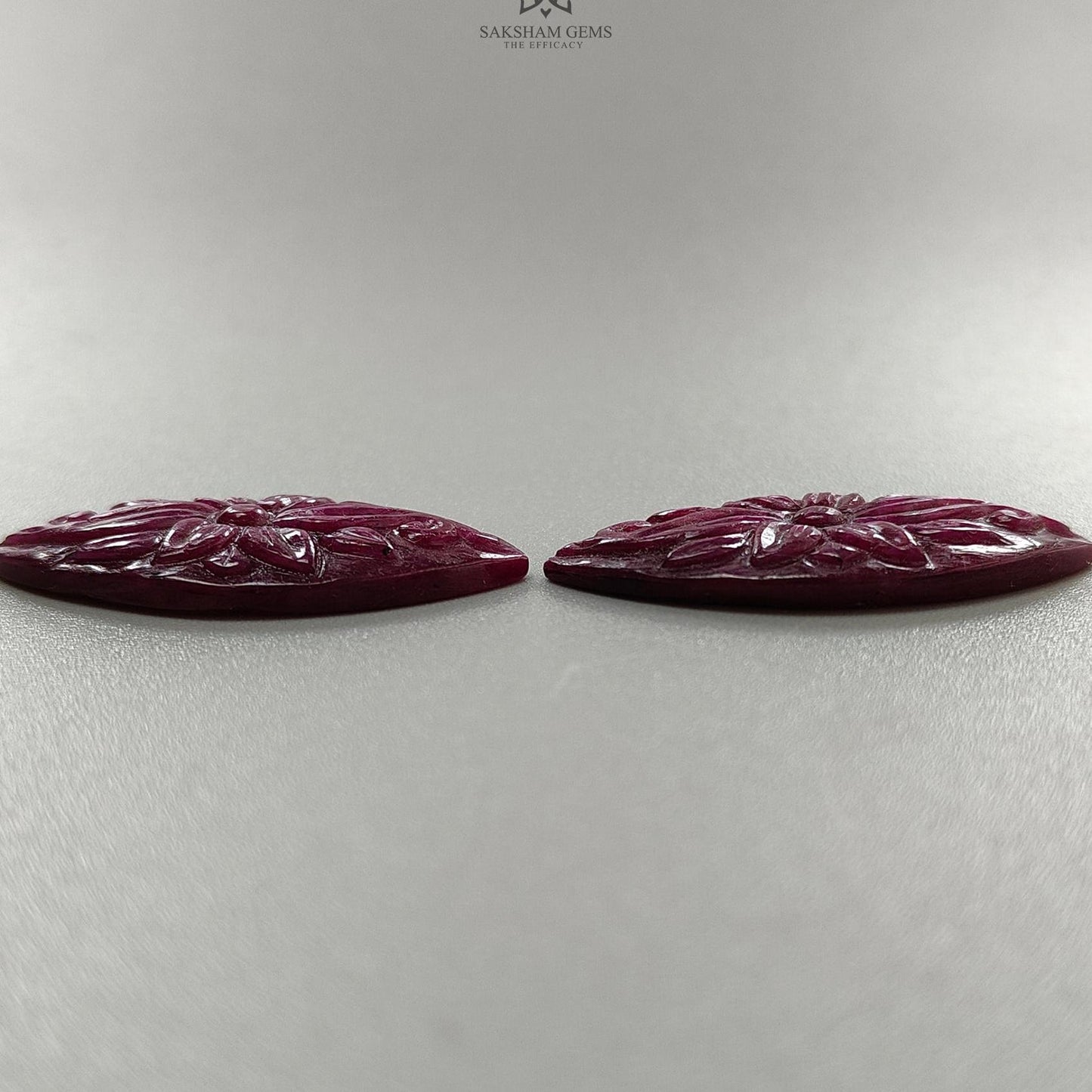 Ruby Gemstone Carving : 55.10cts Natural Untreated Unheated Red Ruby Hand Carved Marquise Shape 36*18mm Pair