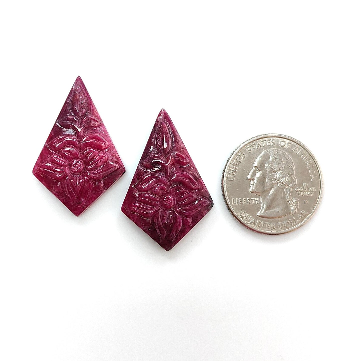 Ruby Gemstone Carving : 56.10cts Natural Untreated Unheated Red Ruby Hand Carved Pear Shape 34*22mm Pair