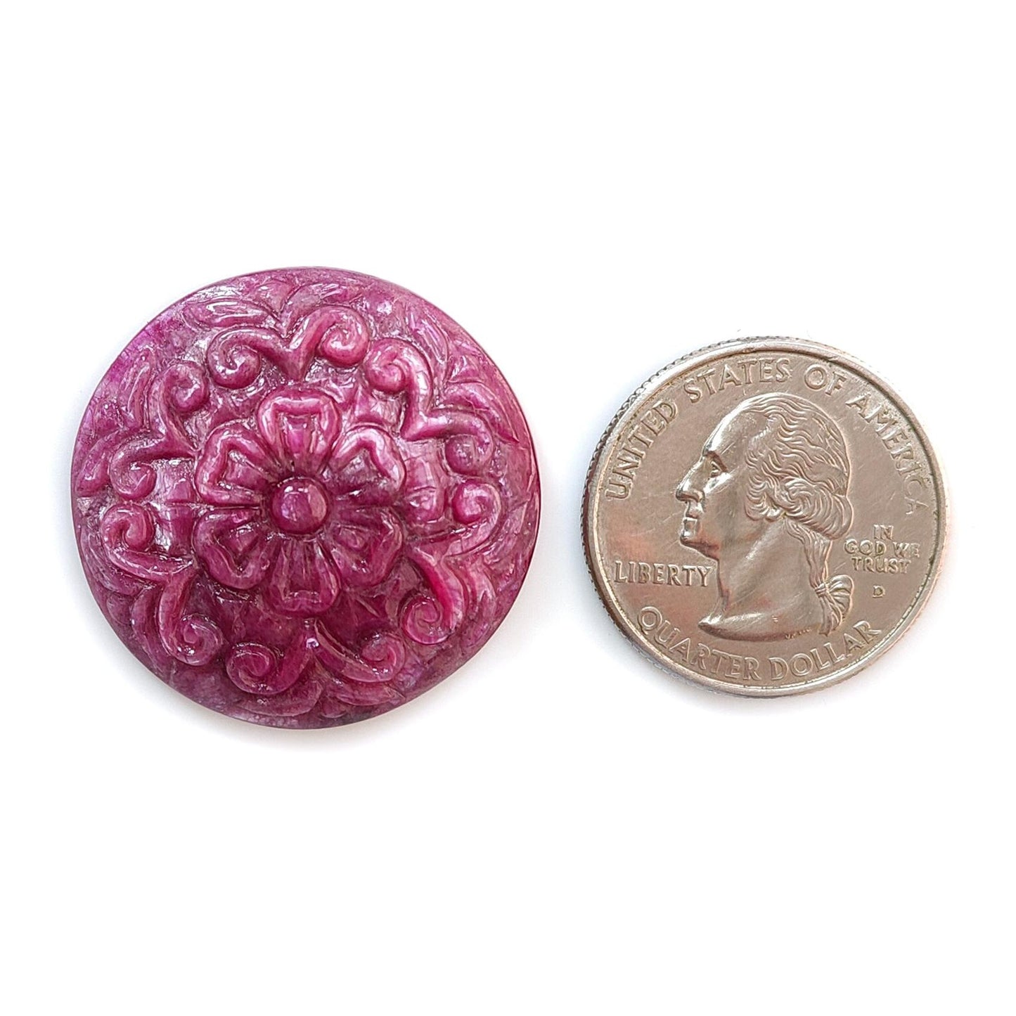Ruby Gemstone Carving: 54.00cts Natural Untreated Unheated Red Ruby Hand Carved Round Shape 31.5mm 1pc For Jewelry July Birthstone