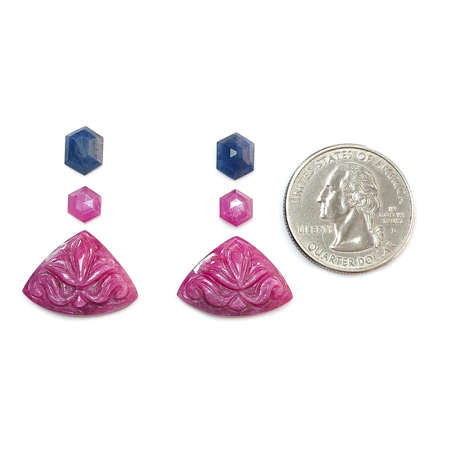 Ruby Gemstone Carving: 26.70cts Natural Untreated Red Ruby, Blue Sapphire Hand Carved Fancy Shape 7*6mm - 21*15mm 6pcs Set July Birthstone