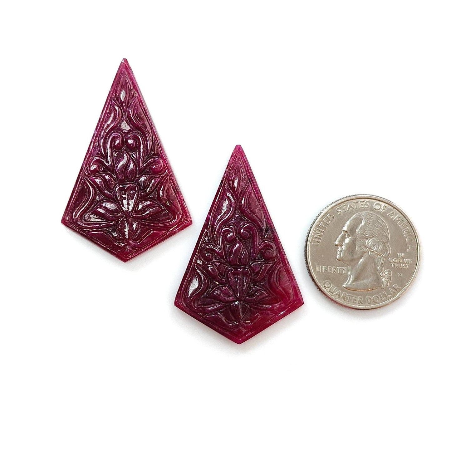 Ruby Gemstone Carving : 68.80cts Natural Untreated Unheated Red Ruby Hand Carved Pear Shape 42*26.5mm Pair