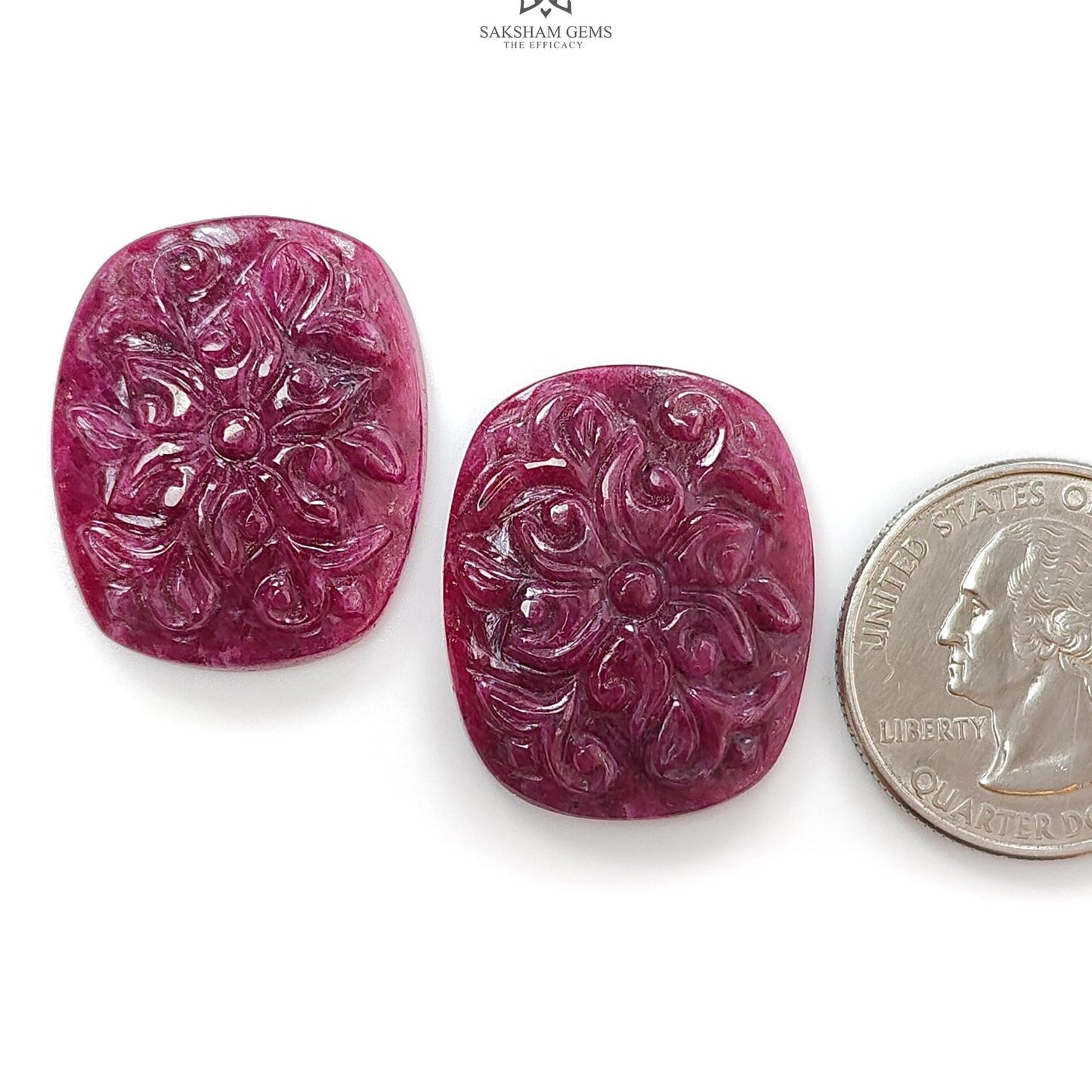 Ruby Gemstone Carving : 70.00cts Natural Untreated Unheated Red Ruby Hand Carved Cushion Shape 27*22.5mm Pair