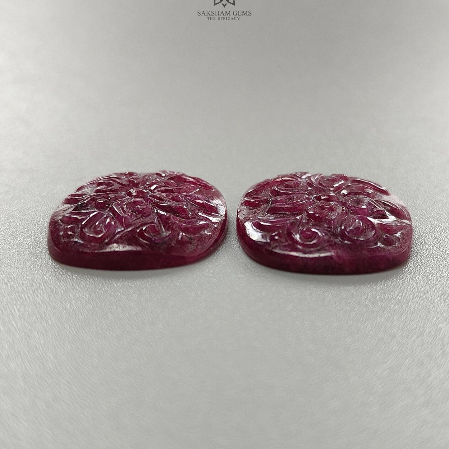 Ruby Gemstone Carving : 70.00cts Natural Untreated Unheated Red Ruby Hand Carved Cushion Shape 27*22.5mm Pair