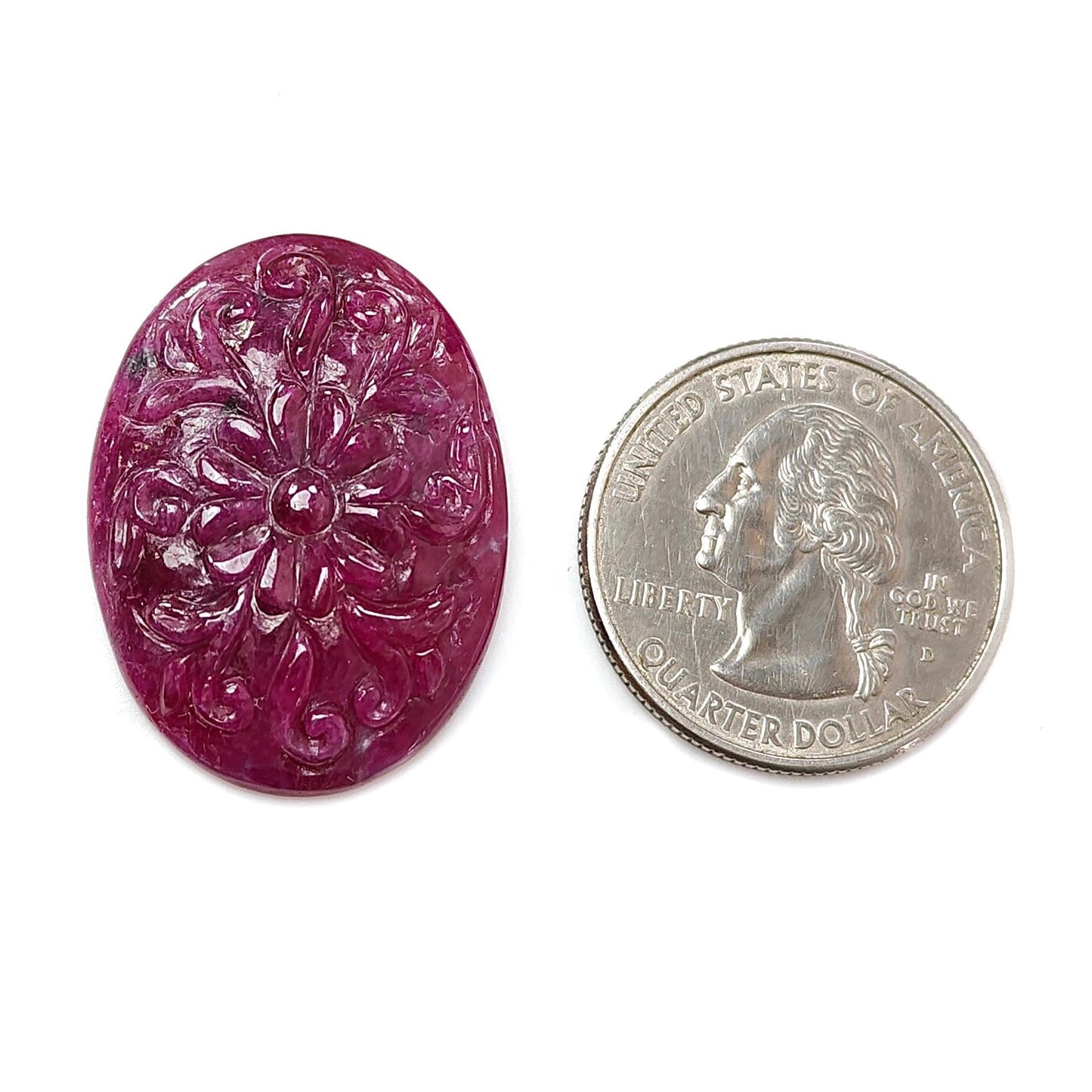 Ruby Gemstone Carving: 38.90cts Natural Untreated Unheated Red Ruby Hand Carved Oval Shape 31*23mm 1pc for Jewelry July Birthstone