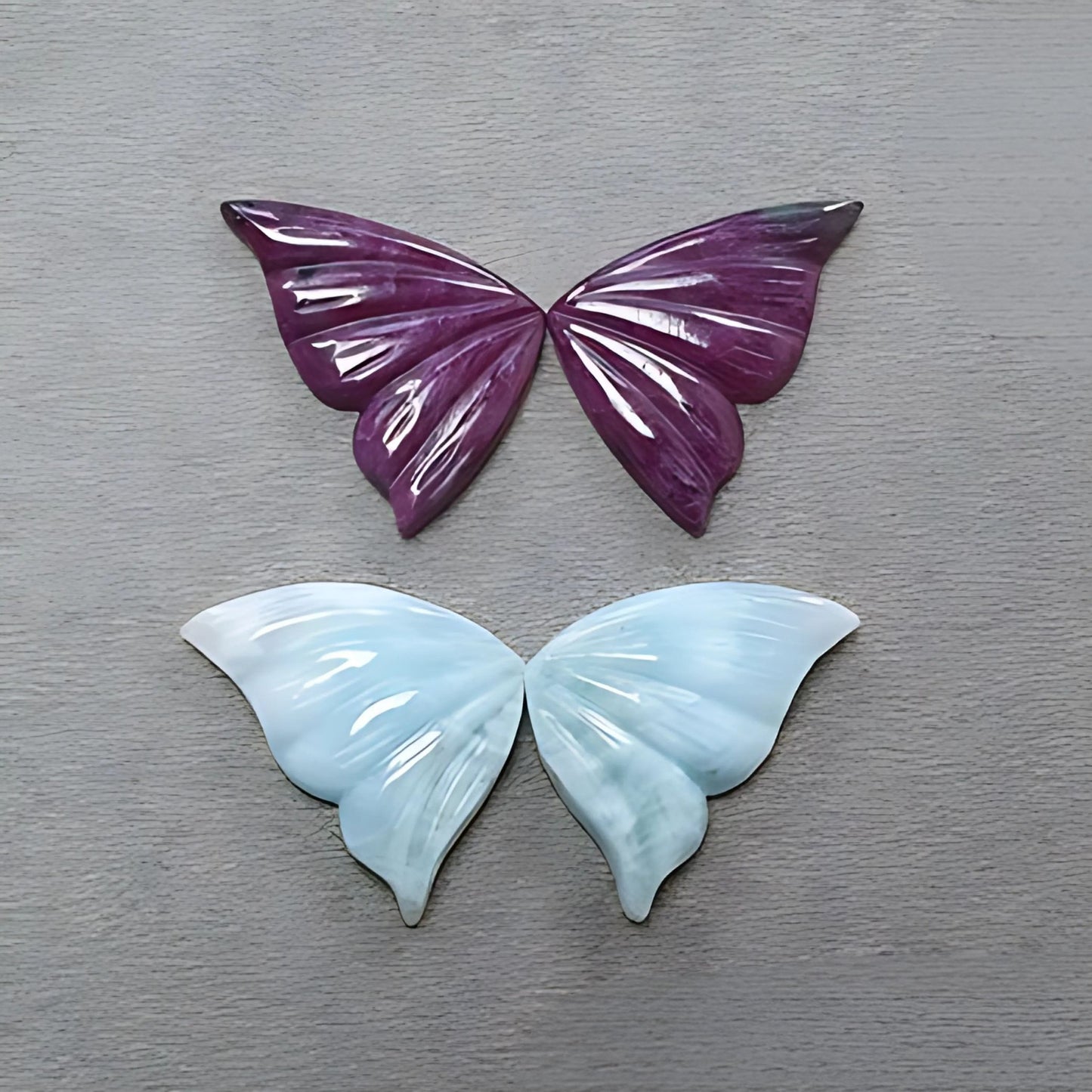 red ruby, larimar butterfly carving