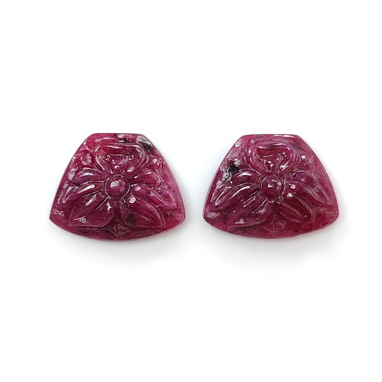 Ruby Gemstone Carving : 19.20cts Natural Untreated Unheated Red Ruby Hand Carved Uneven Shape 13mm-17mm Pair