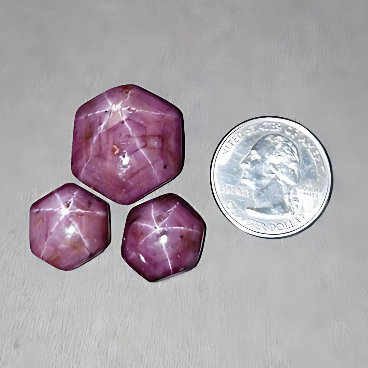 88.45cts Natural Untreated Star Ruby Gemstone Hexagon Shape Cabochon 17*15mm - 24*22mm 3pcs