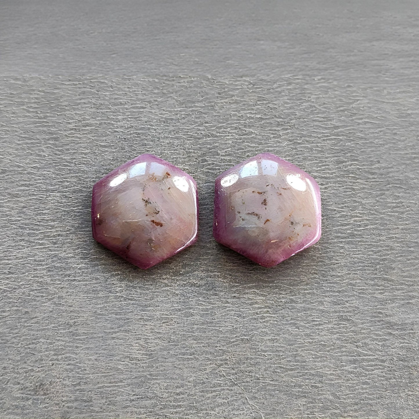 17.50cts Natural Untreated Star Ruby Gemstone Hexagon Shape Cabochon 15.5*14mm - 16*14mm 2pcs