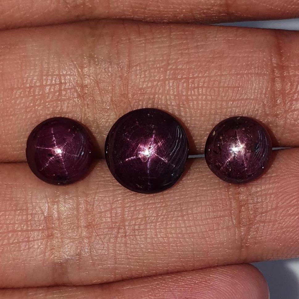 Star Ruby Gemstone Cabochon: Natural Untreated Unheated Red 6Ray Star Ruby Oval & Round Shape 2pc - 3pc Set For Jewelry