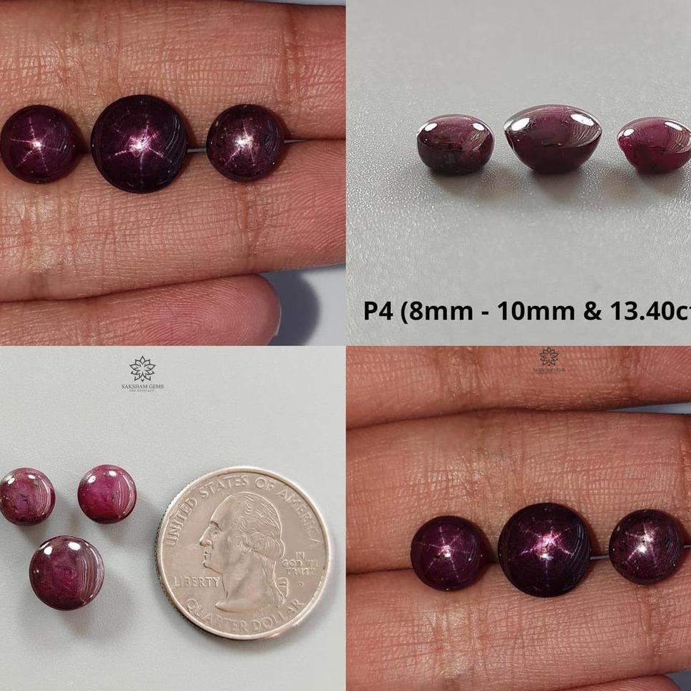 Star Ruby Gemstone Cabochon: Natural Untreated Unheated Red 6Ray Star Ruby Oval & Round Shape 2pc - 3pc Set For Jewelry