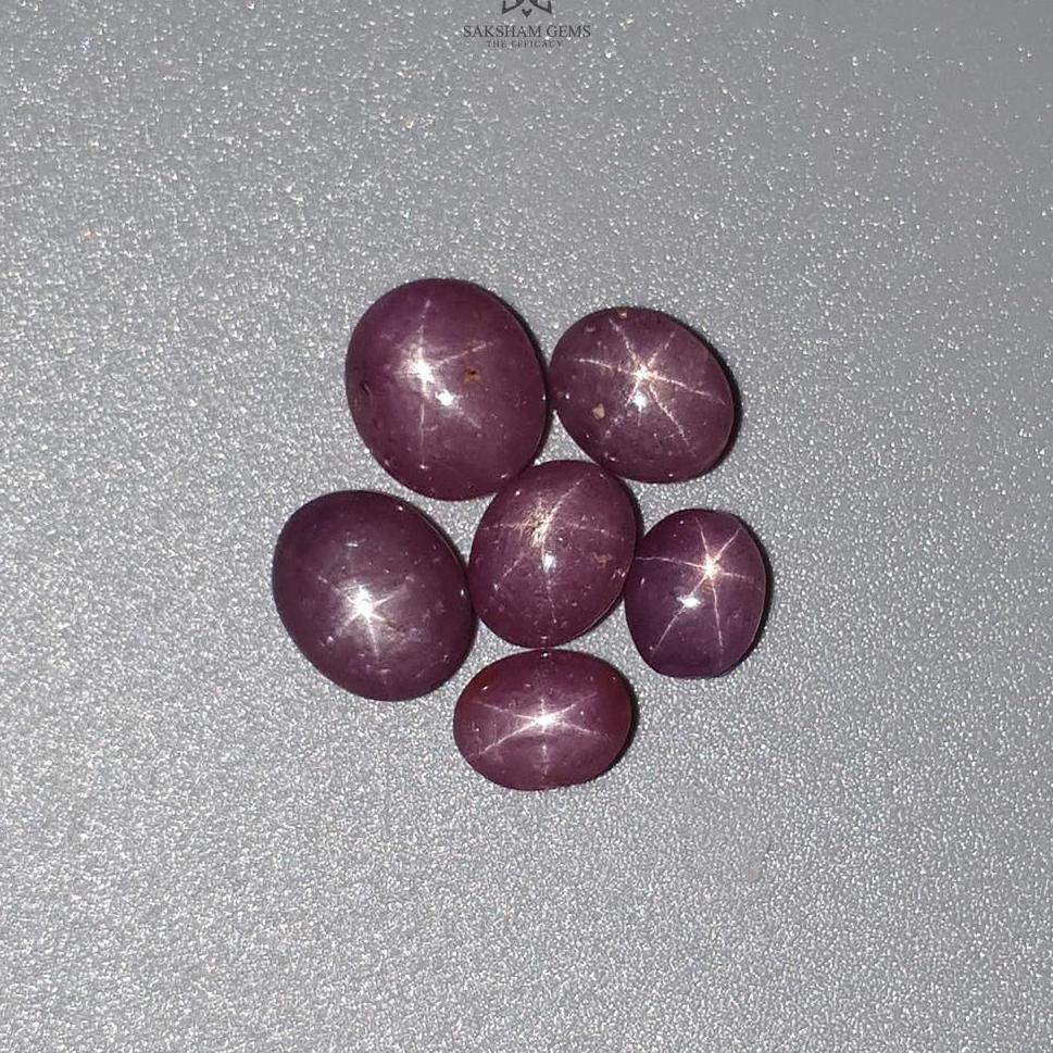 Star Ruby Gemstone Cabochon: 32.30cts Natural Untreated Unheated Red 6Ray Star Ruby Oval Shape 9*7mm - 11.5*10mm 6pcs For Jewelry