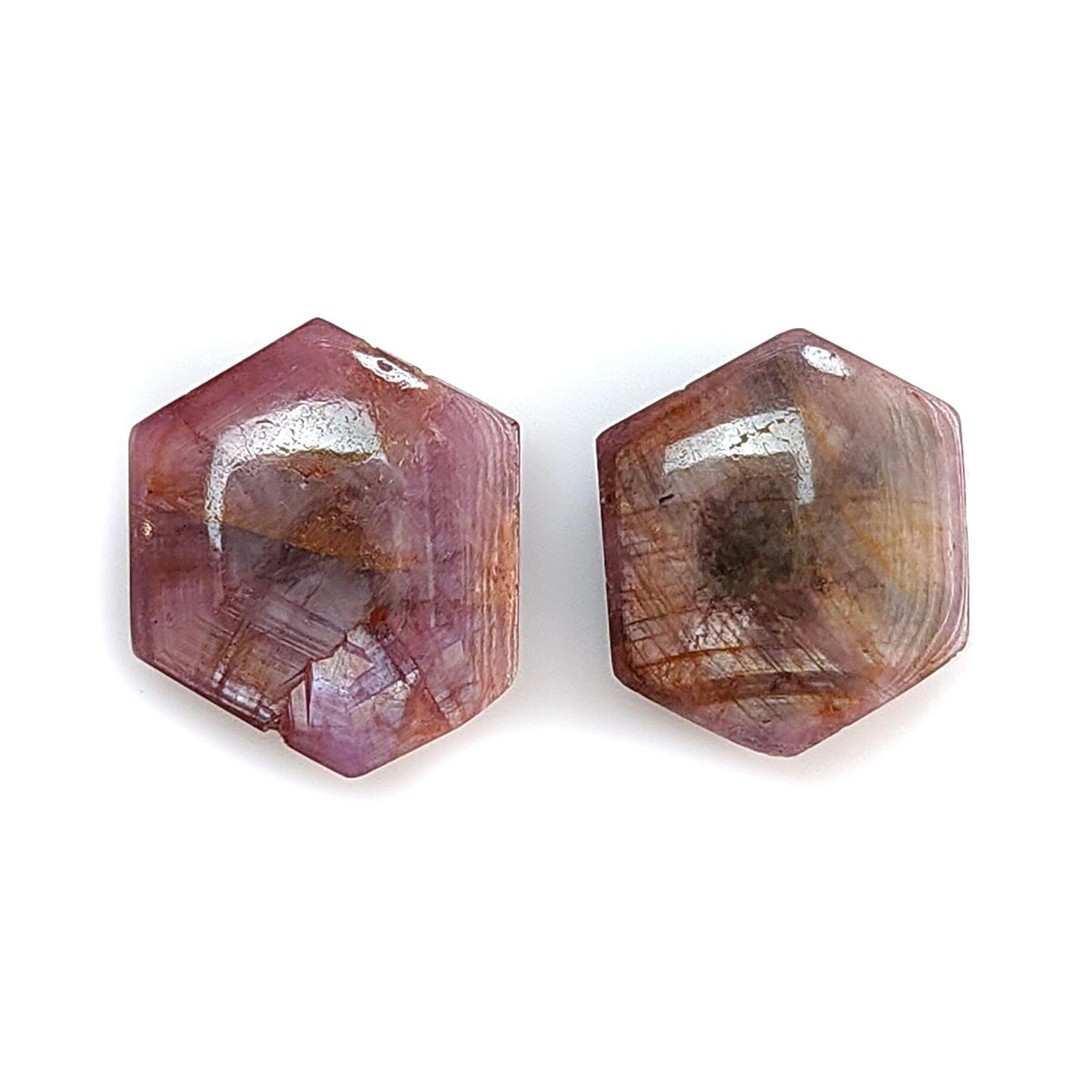 Fire Ruby Trapiche Hexagon Cabochon Gemstone : 19.30cts Natural Unheated Fire Ruby Trapiche Hexagon Cabochon 15*13mm -14*13mm 2pc For Jewelry