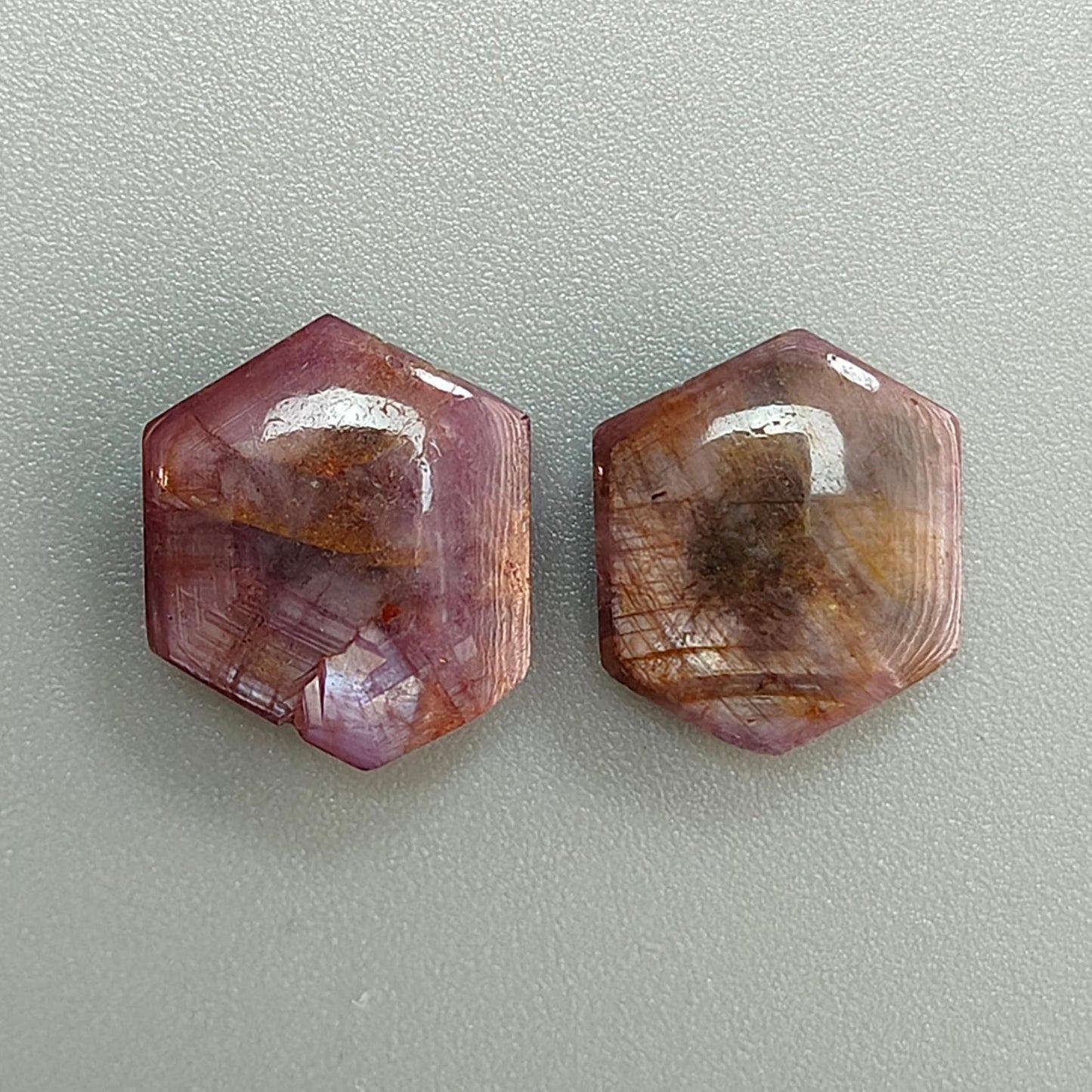 Fire Ruby Trapiche Hexagon Cabochon Gemstone : 19.30cts Natural Unheated Fire Ruby Trapiche Hexagon Cabochon 15*13mm -14*13mm 2pc For Jewelry