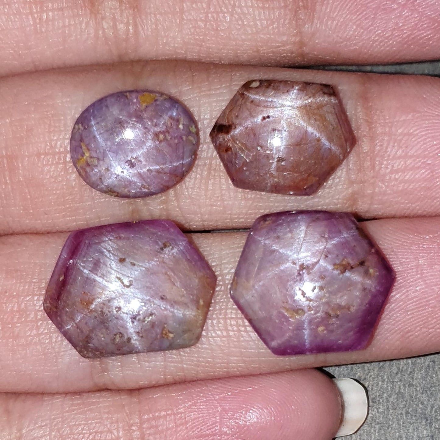 Star Ruby Oval & Hexagon Cabochon Gemstone : 29.50cts Natural Unheated Star Ruby Oval & Hexagon Cabochon 12*10mm -17*13mm 4pc For Jewelry