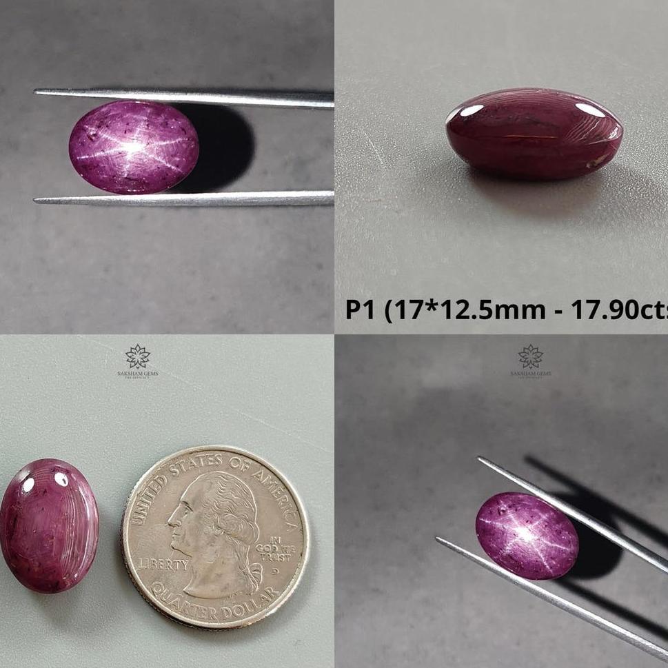 Star Ruby Gemstone Cabochon: Natural Untreated Unheated Red 6Ray Star Ruby Oval Shape 1pc For Jewelry