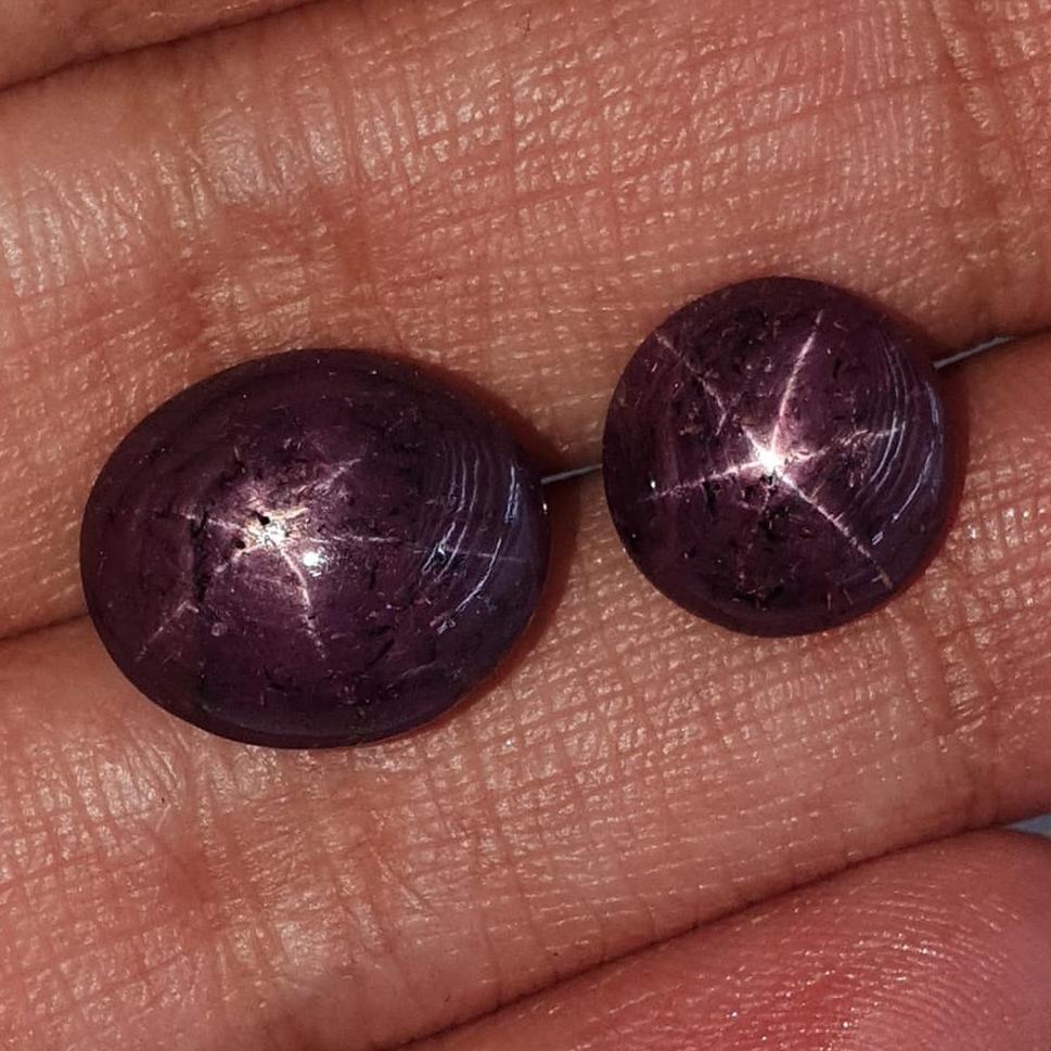 Star Ruby Gemstone Cabochon: Natural Untreated Unheated Red 6Ray Star Ruby Oval Shape 2pc For Jewelry