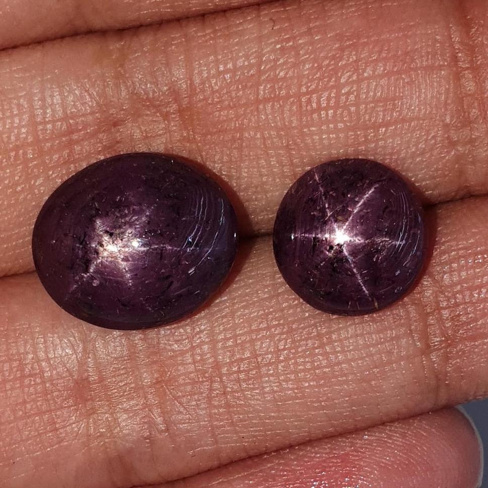 Star Ruby Gemstone Cabochon: Natural Untreated Unheated Red 6Ray Star Ruby Oval Shape 2pc For Jewelry