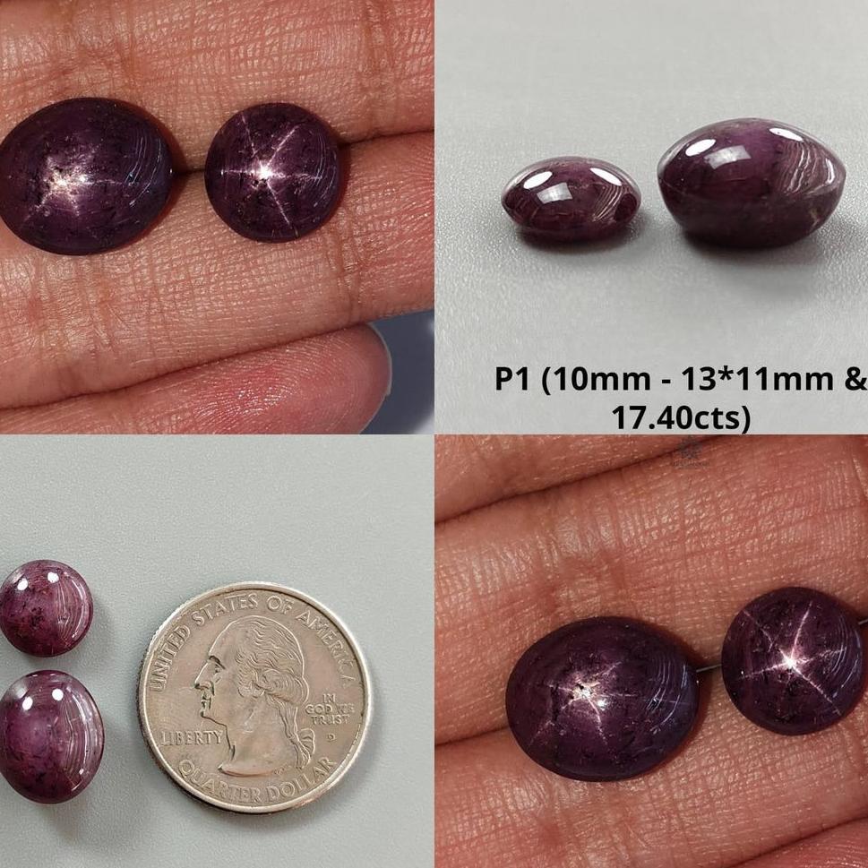 Star Ruby Gemstone Cabochon: Natural Untreated Unheated Red 6Ray Star Ruby Oval Shape 2pc For Jewelry