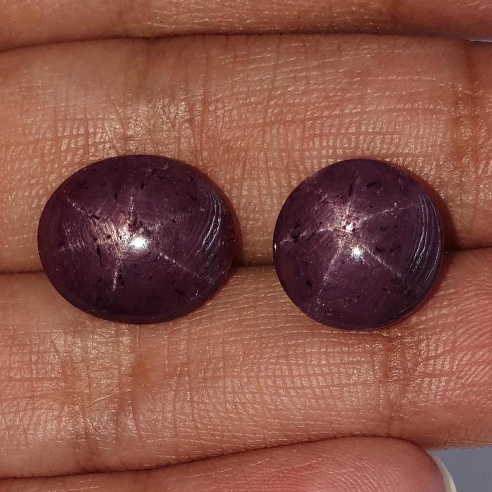 Star Ruby Gemstone Cabochon: Natural Untreated Unheated Red 6Ray Star Ruby Oval Shape 2pc For Jewelry