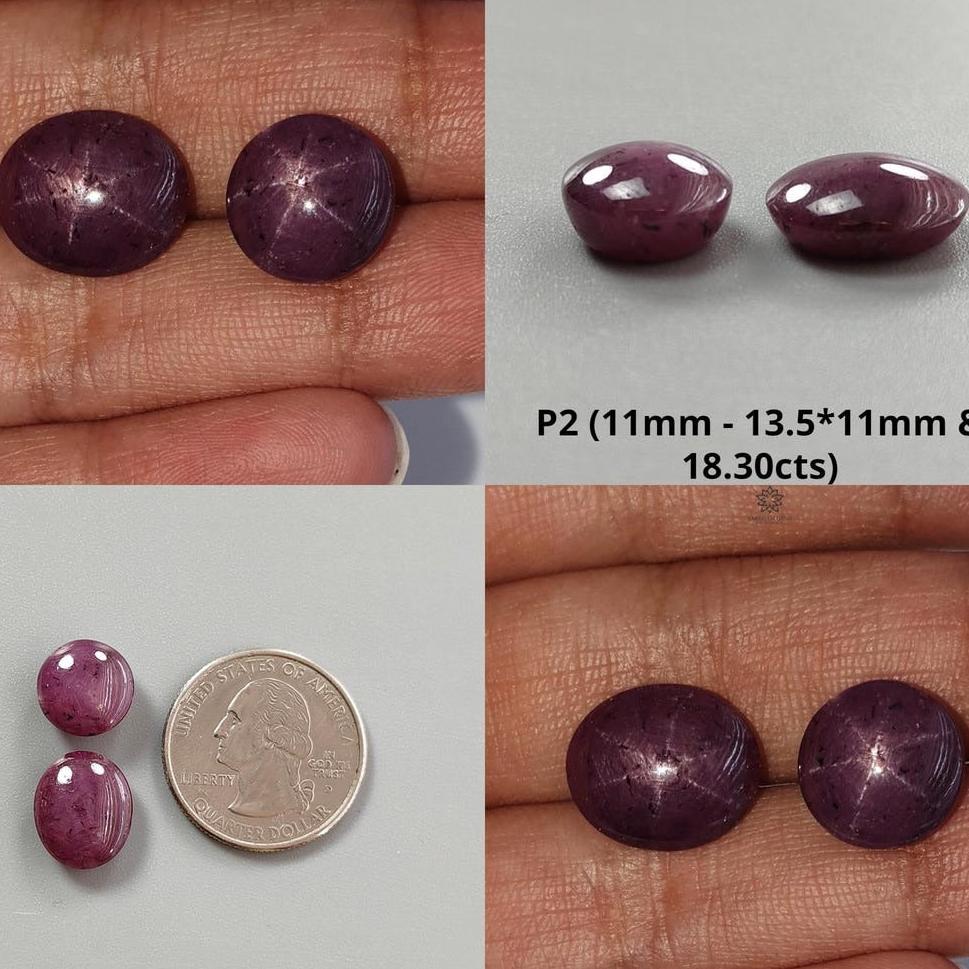 Star Ruby Gemstone Cabochon: Natural Untreated Unheated Red 6Ray Star Ruby Oval Shape 2pc For Jewelry