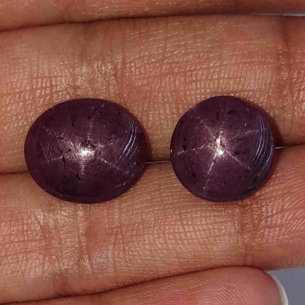 Star Ruby Gemstone Cabochon: Natural Untreated Unheated Red 6Ray Star Ruby Oval Shape 2pc For Jewelry