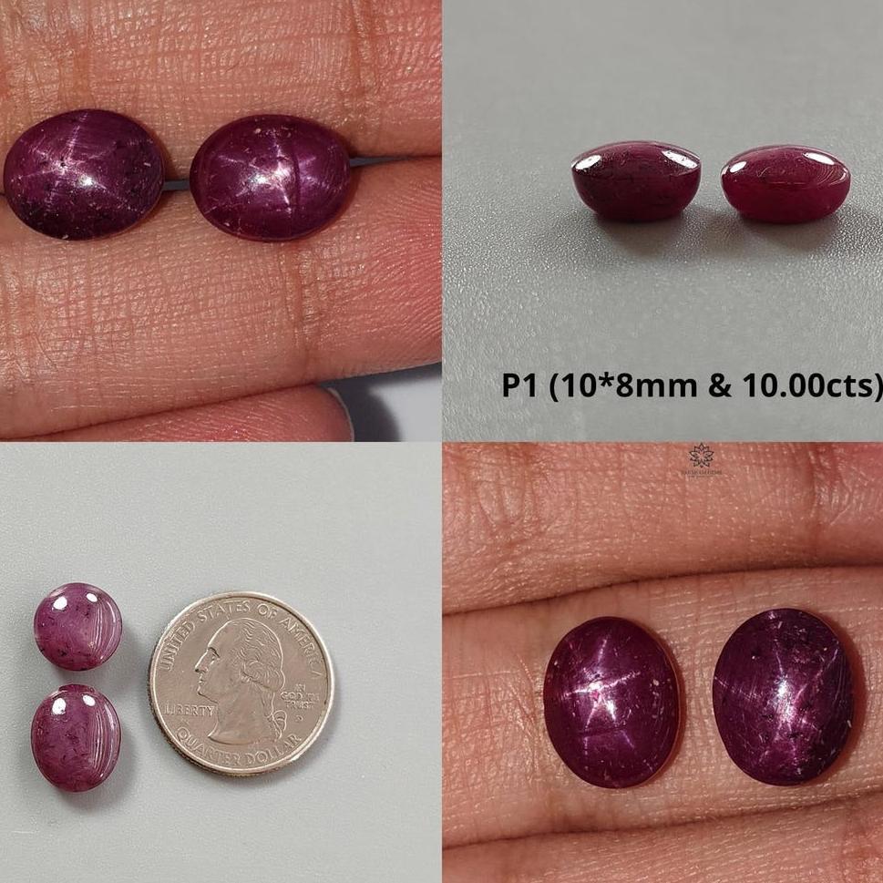 Star Ruby Gemstone Cabochon: Natural Untreated Unheated Red 6Ray Star Ruby Oval & Round Shape 2pc - 3pc Set For Jewelry