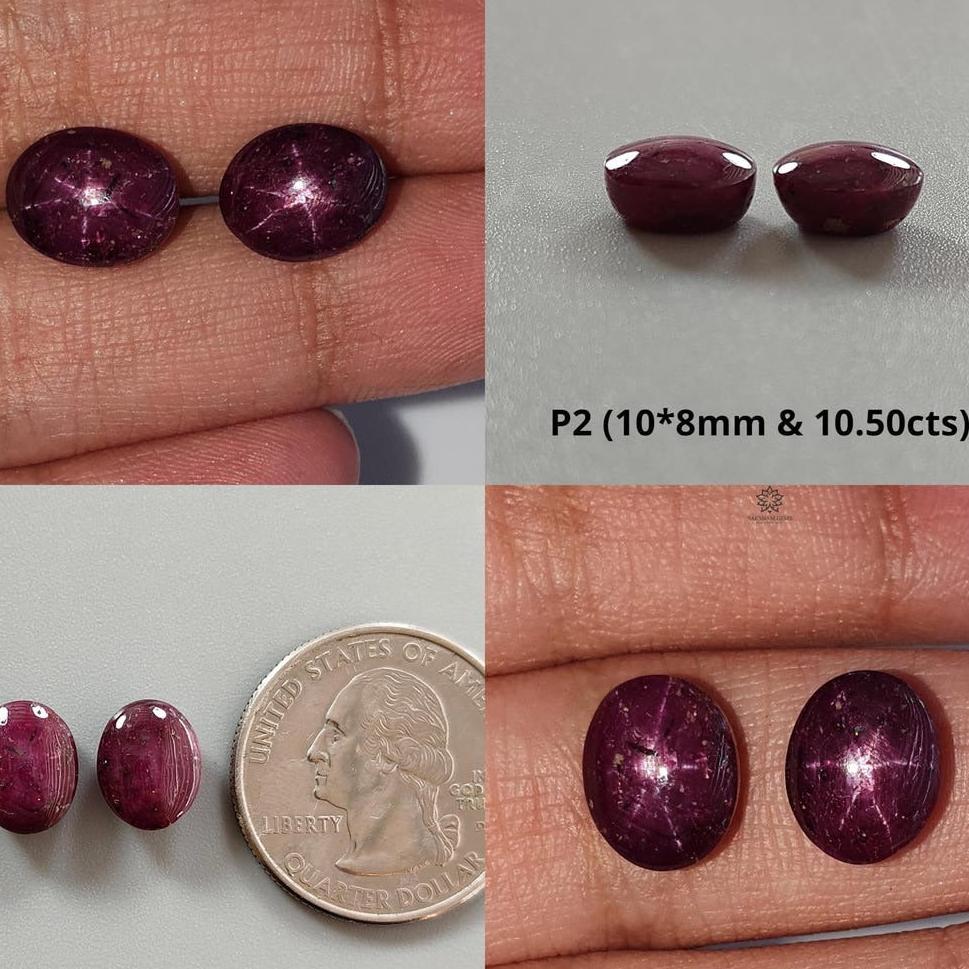 Star Ruby Gemstone Cabochon: Natural Untreated Unheated Red 6Ray Star Ruby Oval & Round Shape 2pc - 3pc Set For Jewelry