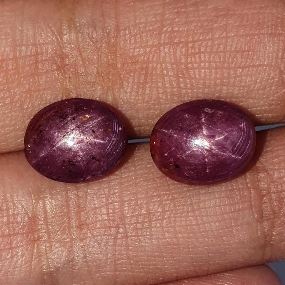 Star Ruby Gemstone Cabochon: Natural Untreated Unheated Red 6Ray Star Ruby Oval & Round Shape 2pc - 3pc Set For Jewelry