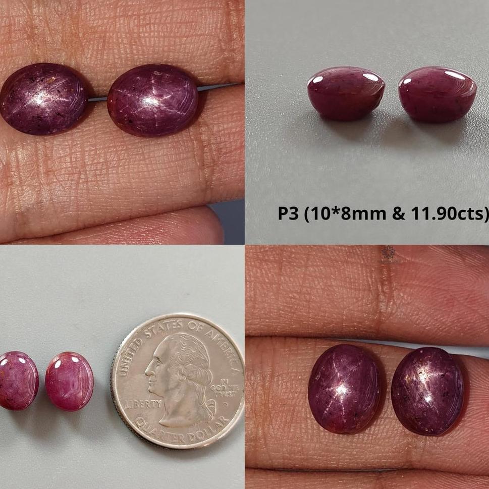 Star Ruby Gemstone Cabochon: Natural Untreated Unheated Red 6Ray Star Ruby Oval & Round Shape 2pc - 3pc Set For Jewelry