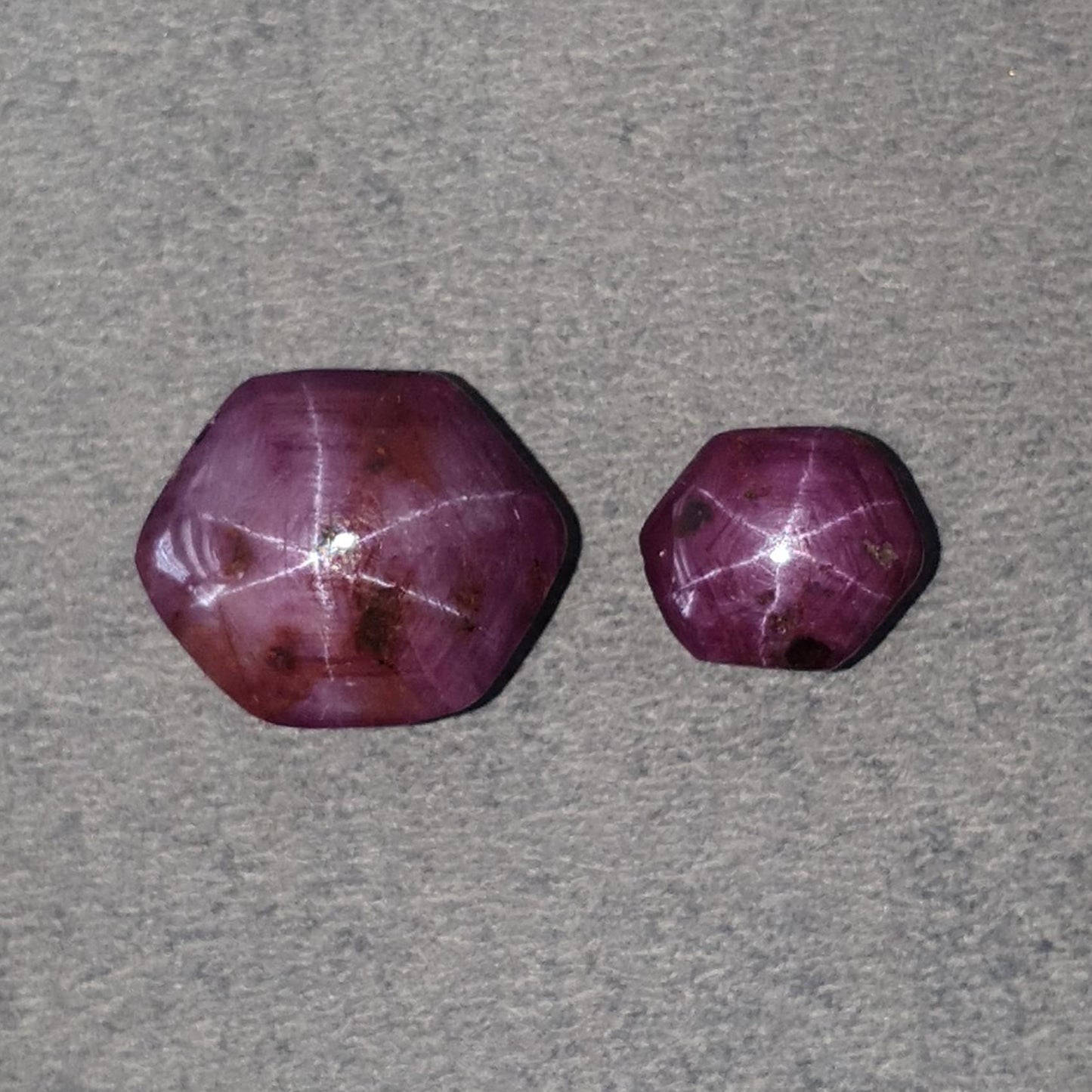 Star Ruby Gemstone Cabochon: 34.40cts Natural Untreated Unheated 6Ray Star Ruby Hexagon Shape 12*11mm - 19*15mm 2pcs Set July Birthstone