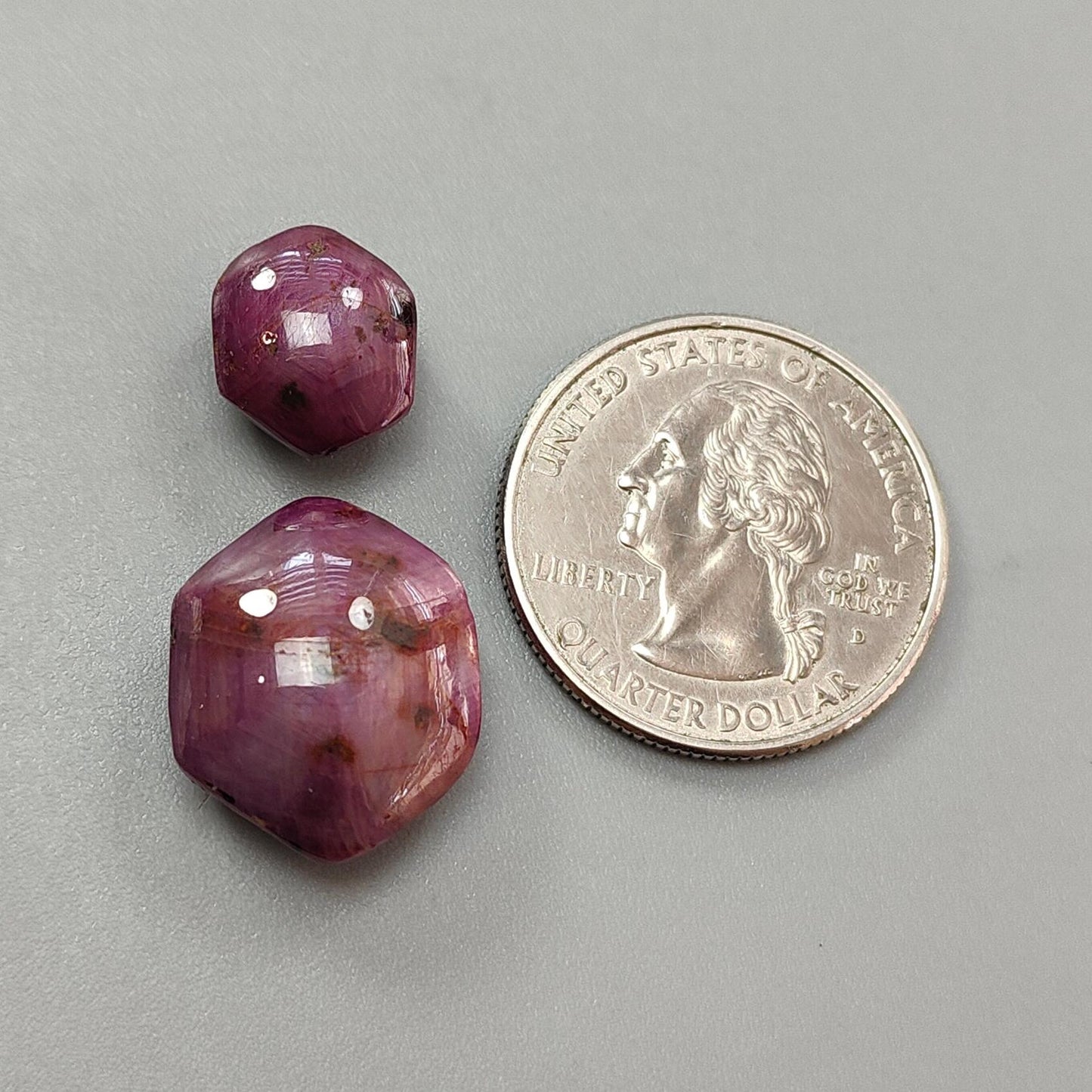 Star Ruby Gemstone Cabochon: 34.40cts Natural Untreated Unheated 6Ray Star Ruby Hexagon Shape 12*11mm - 19*15mm 2pcs Set July Birthstone
