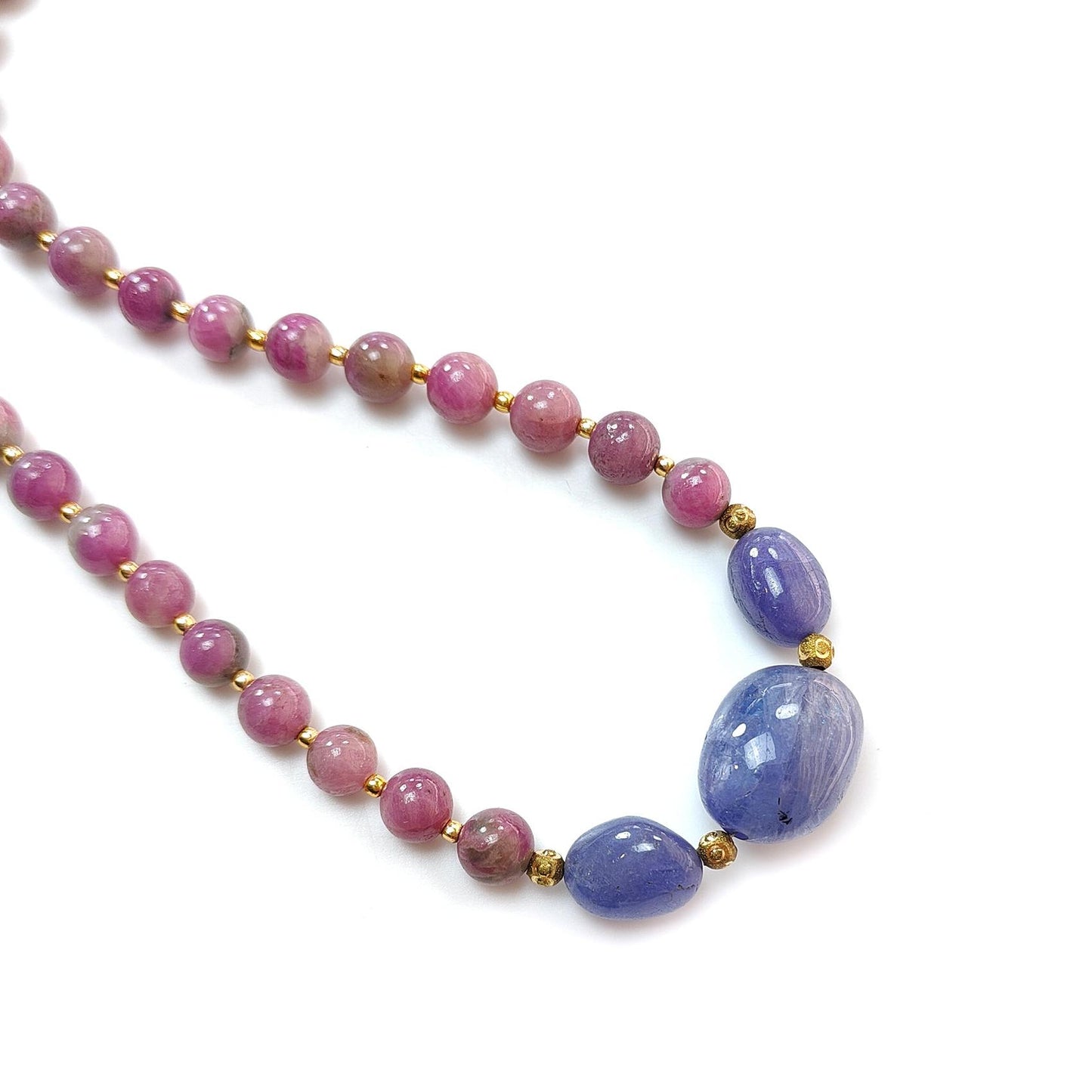 Bi-Color Ruby Necklace Earring Jewelry Set: 261.10cts Natural Untreated Zoisite Ruby, Tanzanite Round Plain Brass Jewelry Set 8mm 19"