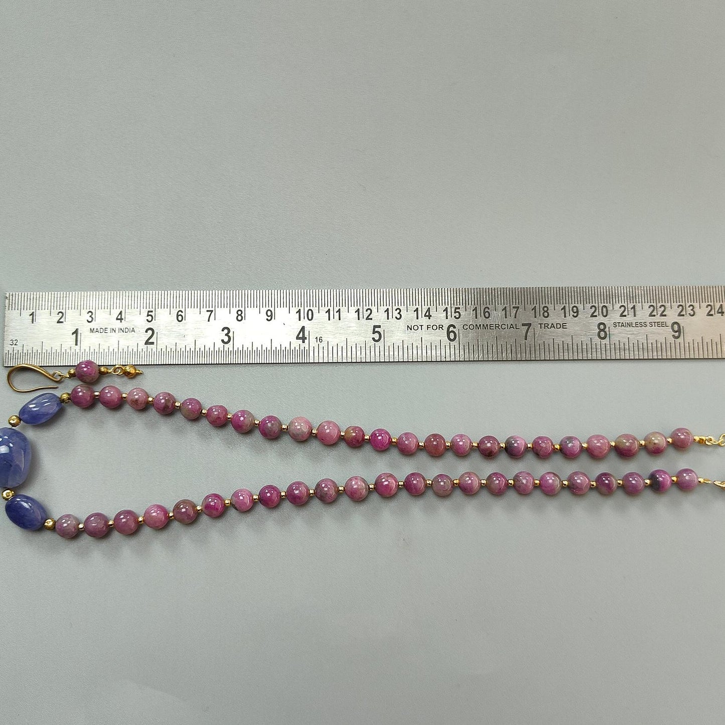 Bi-Color Ruby Necklace Earring Jewelry Set: 261.10cts Natural Untreated Zoisite Ruby, Tanzanite Round Plain Brass Jewelry Set 8mm 19"
