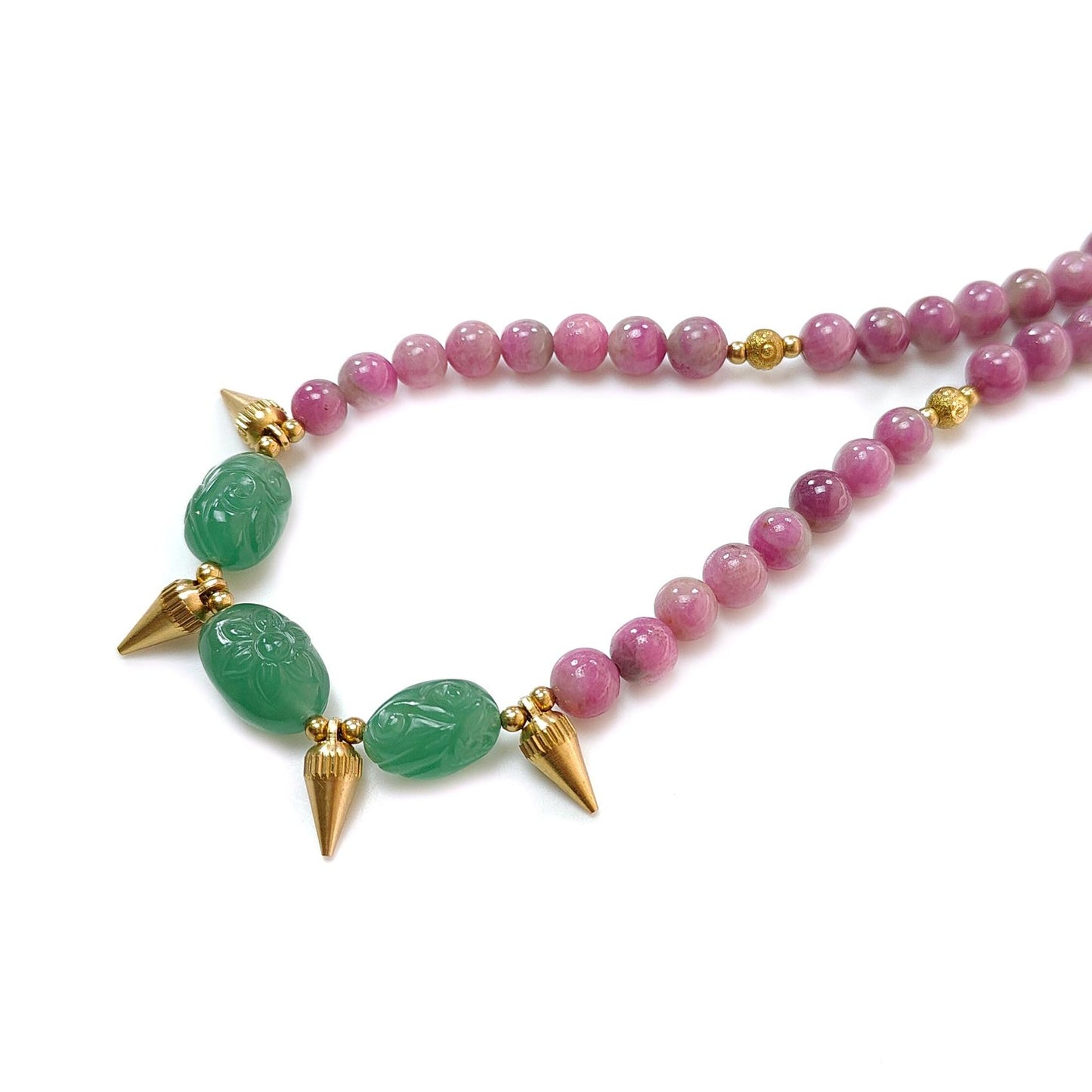 Bi-Color Ruby Necklace Earring Jewelry Set: 285.90cts Natural Untreated Zoisite Ruby, Mystique Jade Round Plain Brass Jewelry Set 8mm 18.5"