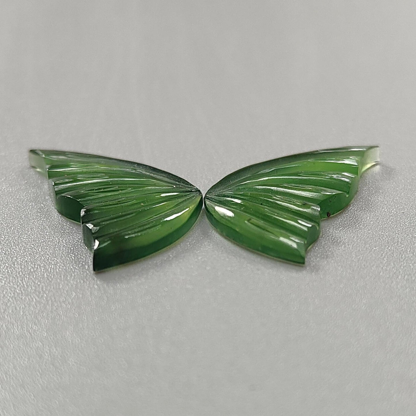 Antigorite Serpentine Gemstone Carving: Natural Untreated Unheated Serpentine Hand Carved Butterfly Pair for Jewelry