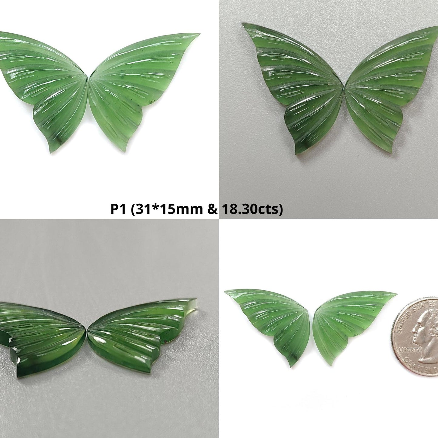 Antigorite Serpentine Gemstone Carving: Natural Untreated Unheated Serpentine Hand Carved Butterfly Pair for Jewelry