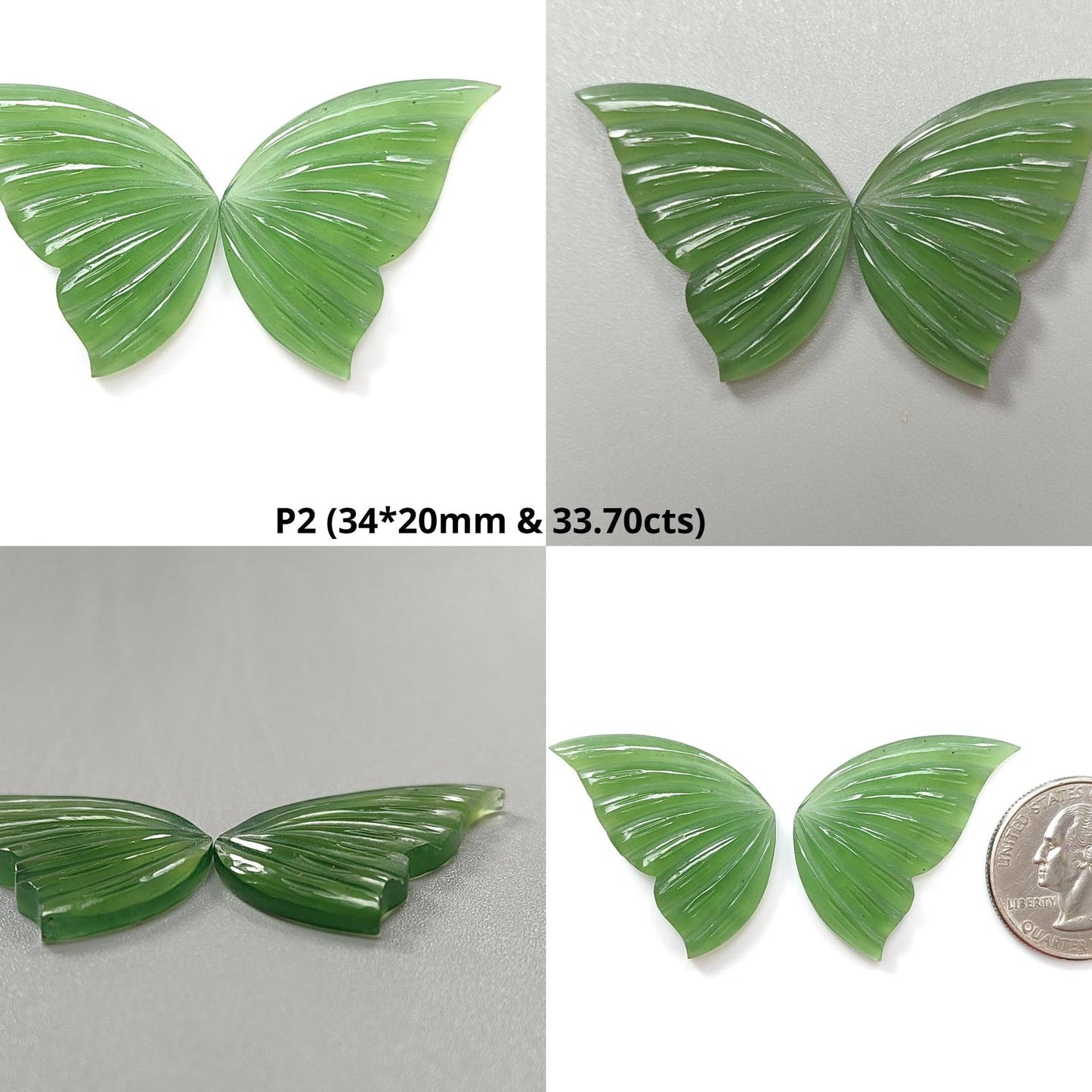 Antigorite Serpentine Gemstone Carving: Natural Untreated Unheated Serpentine Hand Carved Butterfly Pair for Jewelry