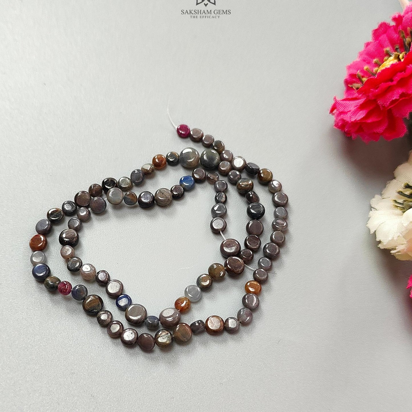 Silver Gray Sapphire Loose Beads: 57.60cts Natural Unheated Sapphire Cabochon Round Plain Beads 4mm - 6mm 15"