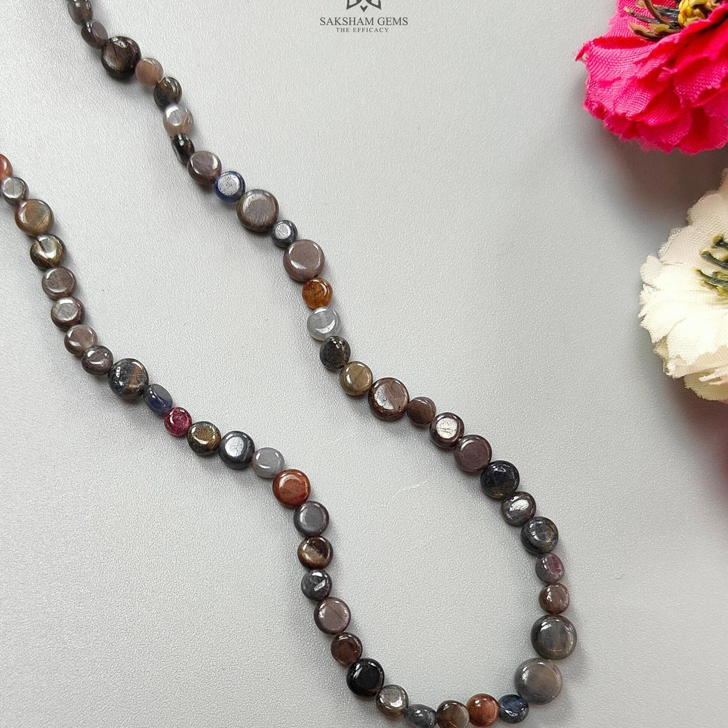 Silver Gray Sapphire Loose Beads: 57.60cts Natural Unheated Sapphire Cabochon Round Plain Beads 4mm - 6mm 15"