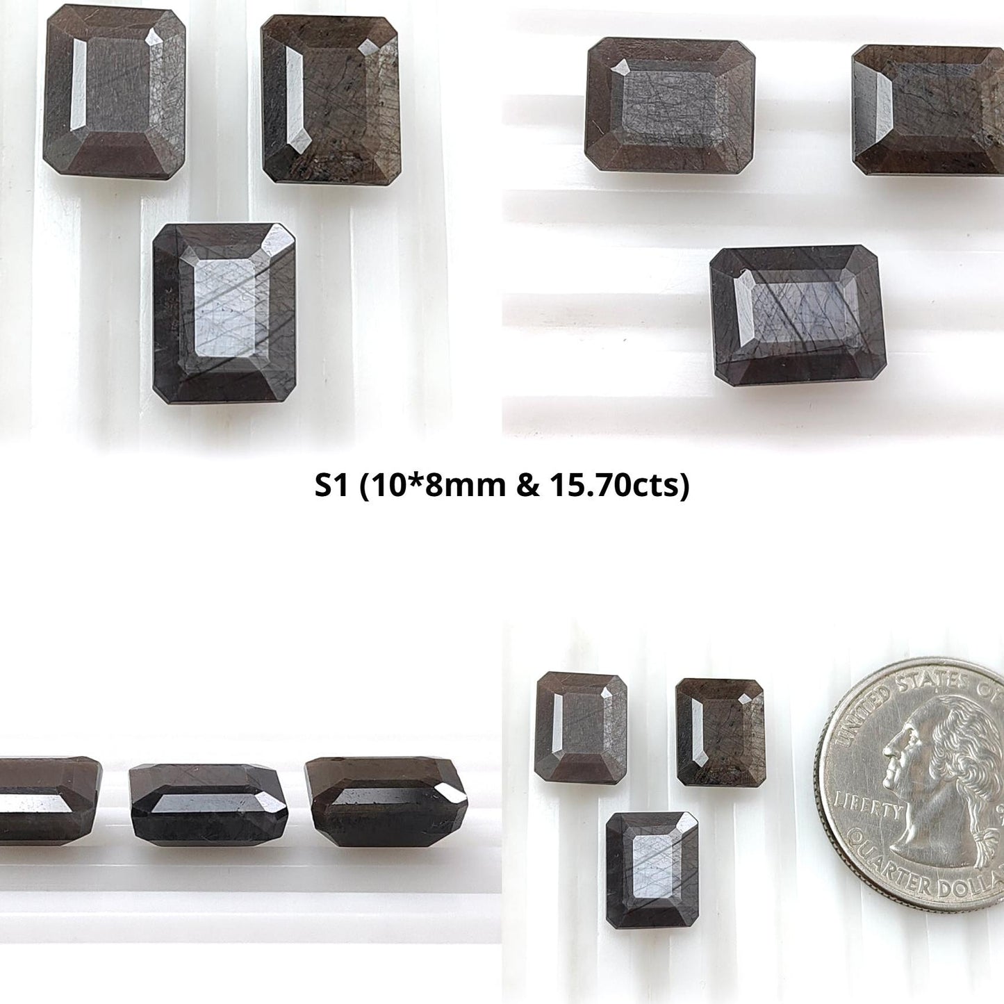 Golden Brown & Silver Gray Sapphire Faceted Cut: Natural Untreated Unheated Sapphire Gemstone Oval, Rectangle Shape 2pcs, 3pcs, 4pcs Set