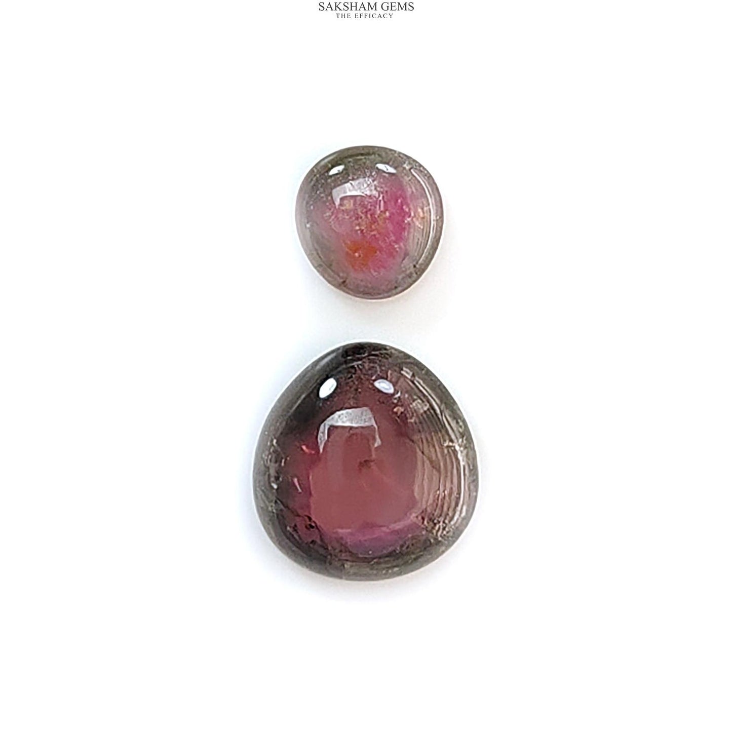 Watermelon Tourmaline Gemstone Cabochon: Natural Untreated Bi-Color Tourmaline Fancy Shape 2pcs Set for Jewelry October Birthstone