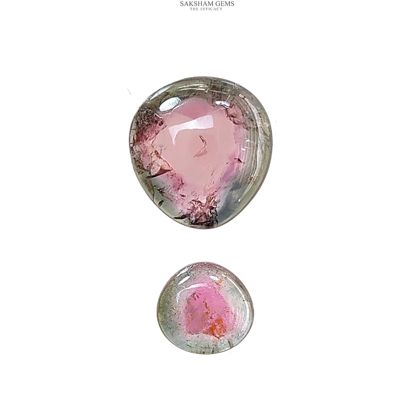 Watermelon Tourmaline Gemstone Cabochon: Natural Untreated Bi-Color Tourmaline Fancy Shape 2pcs Set for Jewelry October Birthstone
