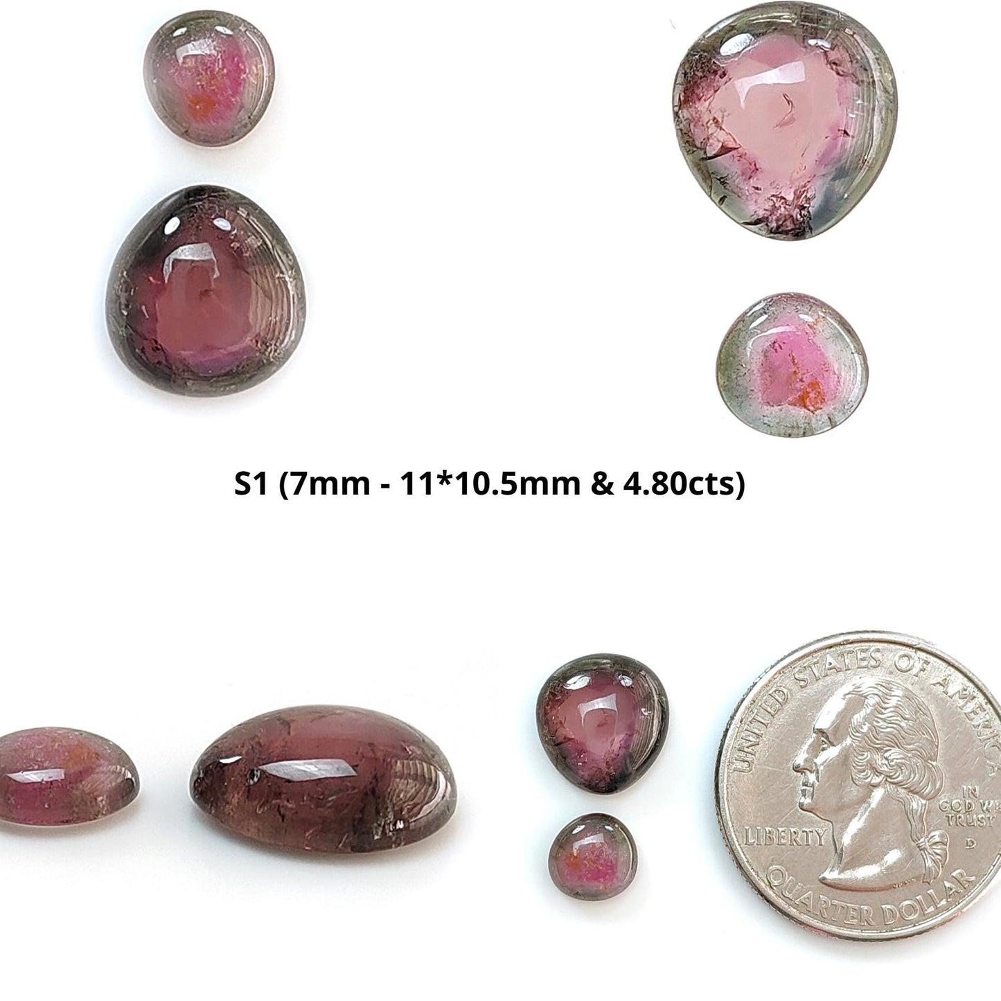 Watermelon Tourmaline Gemstone Cabochon: Natural Untreated Bi-Color Tourmaline Fancy Shape 2pcs Set for Jewelry October Birthstone