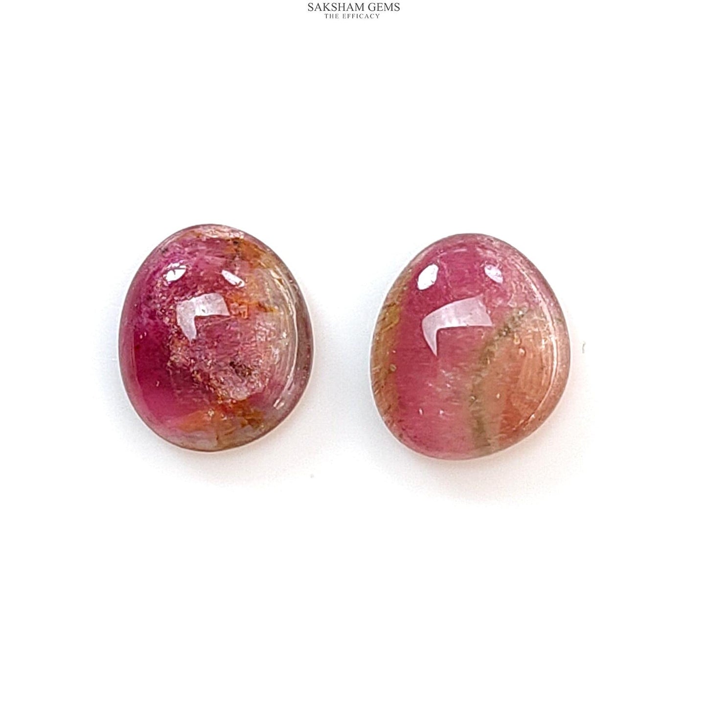 Watermelon Tourmaline Gemstone Cabochon: Natural Untreated Bi-Color Tourmaline Fancy Shape 2pcs Set for Jewelry October Birthstone