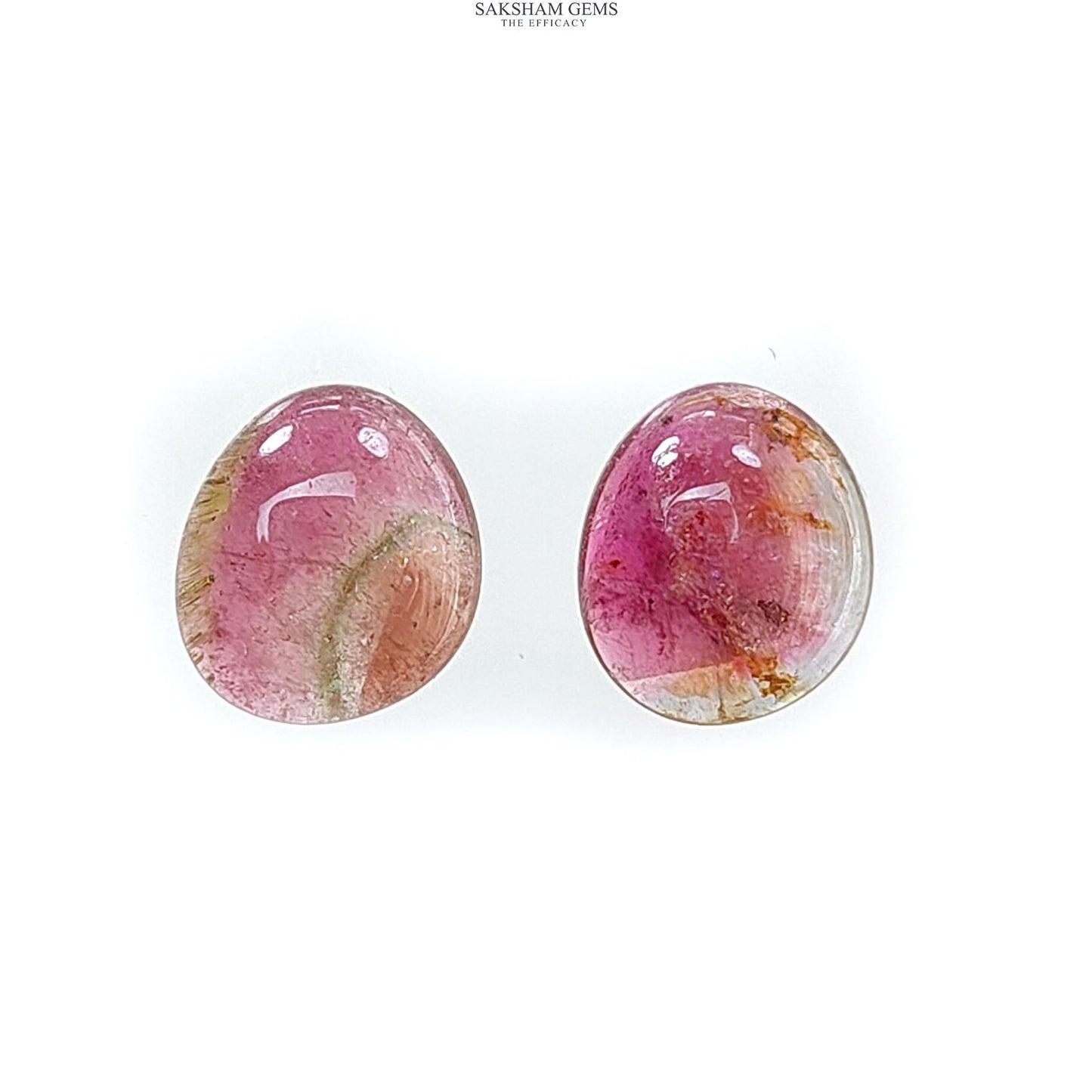 Watermelon Tourmaline Gemstone Cabochon: Natural Untreated Bi-Color Tourmaline Fancy Shape 2pcs Set for Jewelry October Birthstone