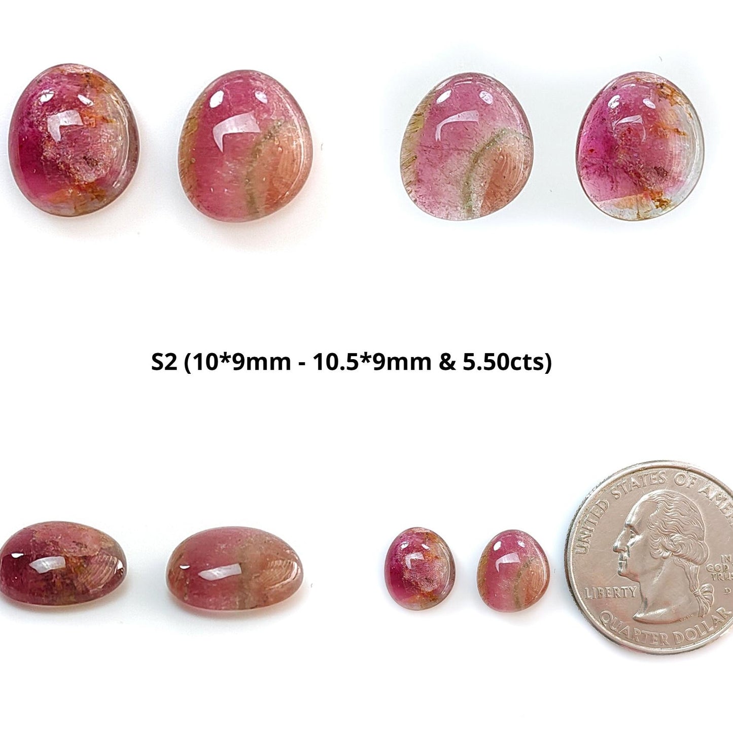Watermelon Tourmaline Gemstone Cabochon: Natural Untreated Bi-Color Tourmaline Fancy Shape 2pcs Set for Jewelry October Birthstone
