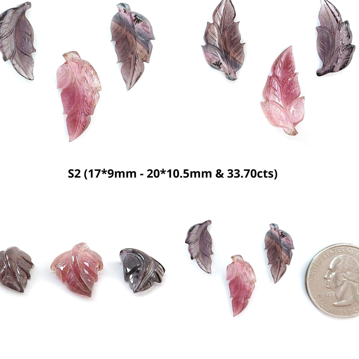 Watermelon Tourmaline Gemstone Carving: Natural Untreated Unheated Bi-Color Tourmaline Hand Carved Leaves 3pcs Set October Birthstone