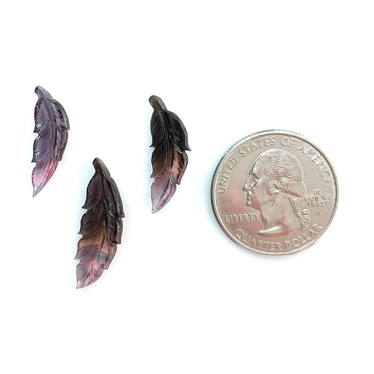 Watermelon Tourmaline Gemstone Carving: Natural Untreated Unheated Bi-Color Tourmaline Hand Carved Leaves 3pcs Set October Birthstone