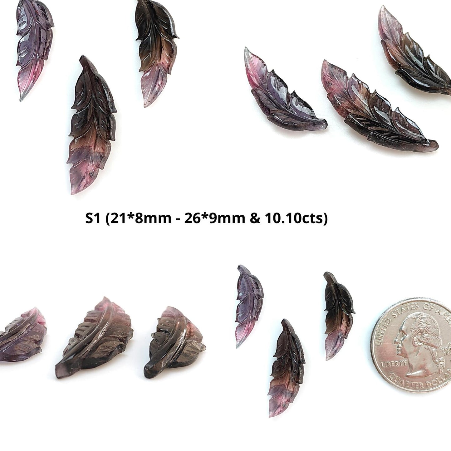 Watermelon Tourmaline Gemstone Carving: Natural Untreated Unheated Bi-Color Tourmaline Hand Carved Leaves 3pcs Set October Birthstone